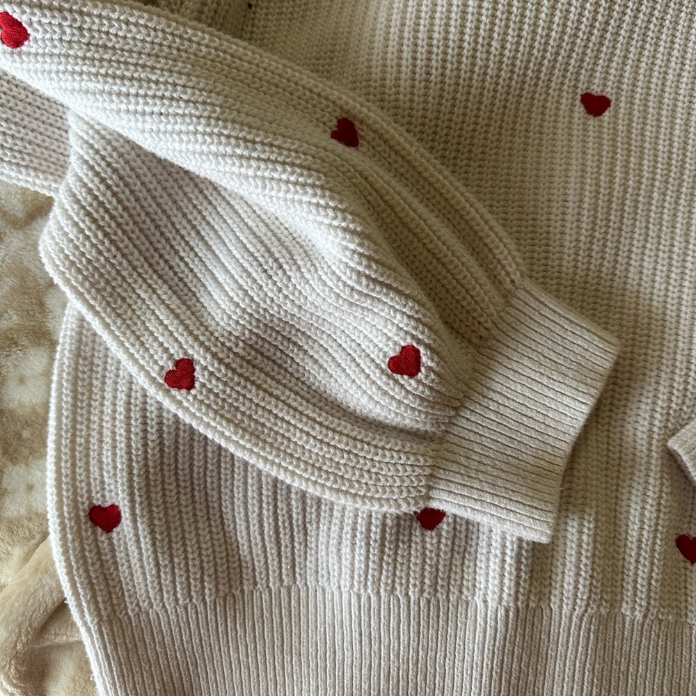 Lucky Brand Cream Sweater with Red Heart Accents